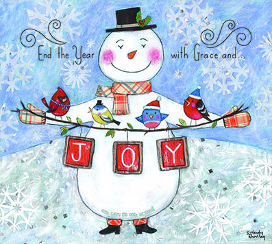 A drawing of small snowmen hugging a big snowman